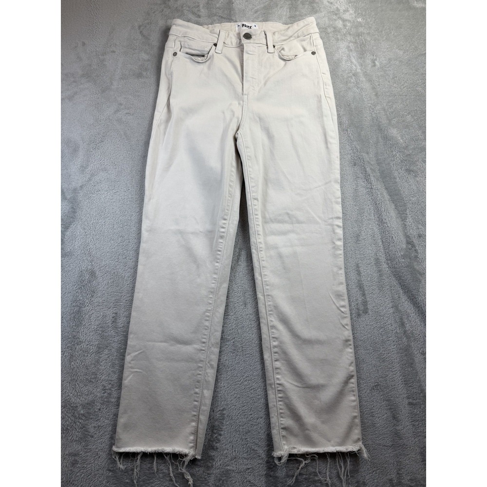 Paige Jeans Women's 27 Jacqueline Crop High Rise Straight Leg Ecru/Cream Raw Hem